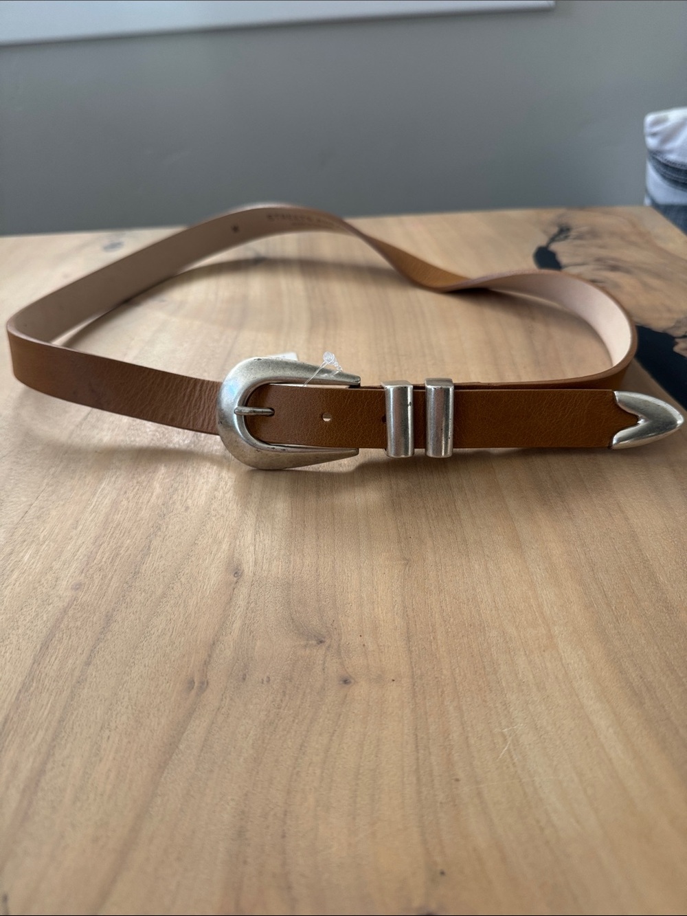 Anthropologie Brown Leather Belt with Silver Western Buckle